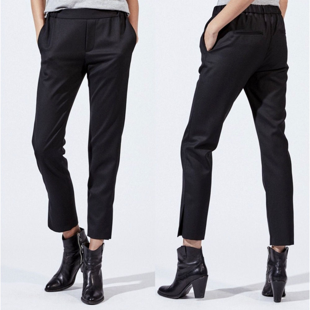 NEW Nili Lotan 8 Chelsea 100% Virgin Wool Elastic Waist Pants Crop Pull On Black